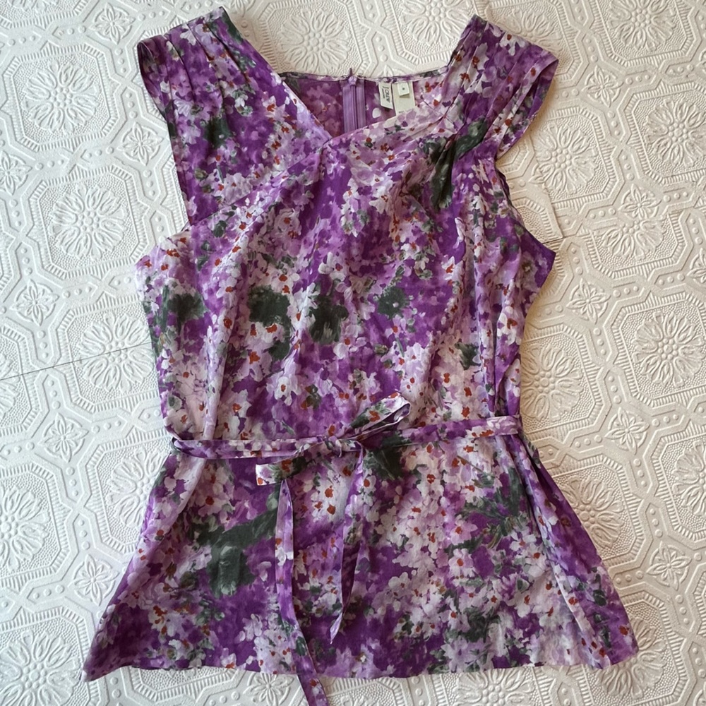 J. Crew Watercolor Collection Floral Belted Sleeveless Top Sz 8 EUC